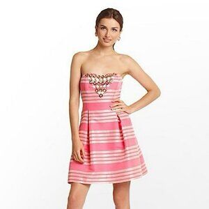 Lilly Pulitzer NEW Y2k Woman’s Sami Ryan Strapless Dress Stripe Size 2 Glam